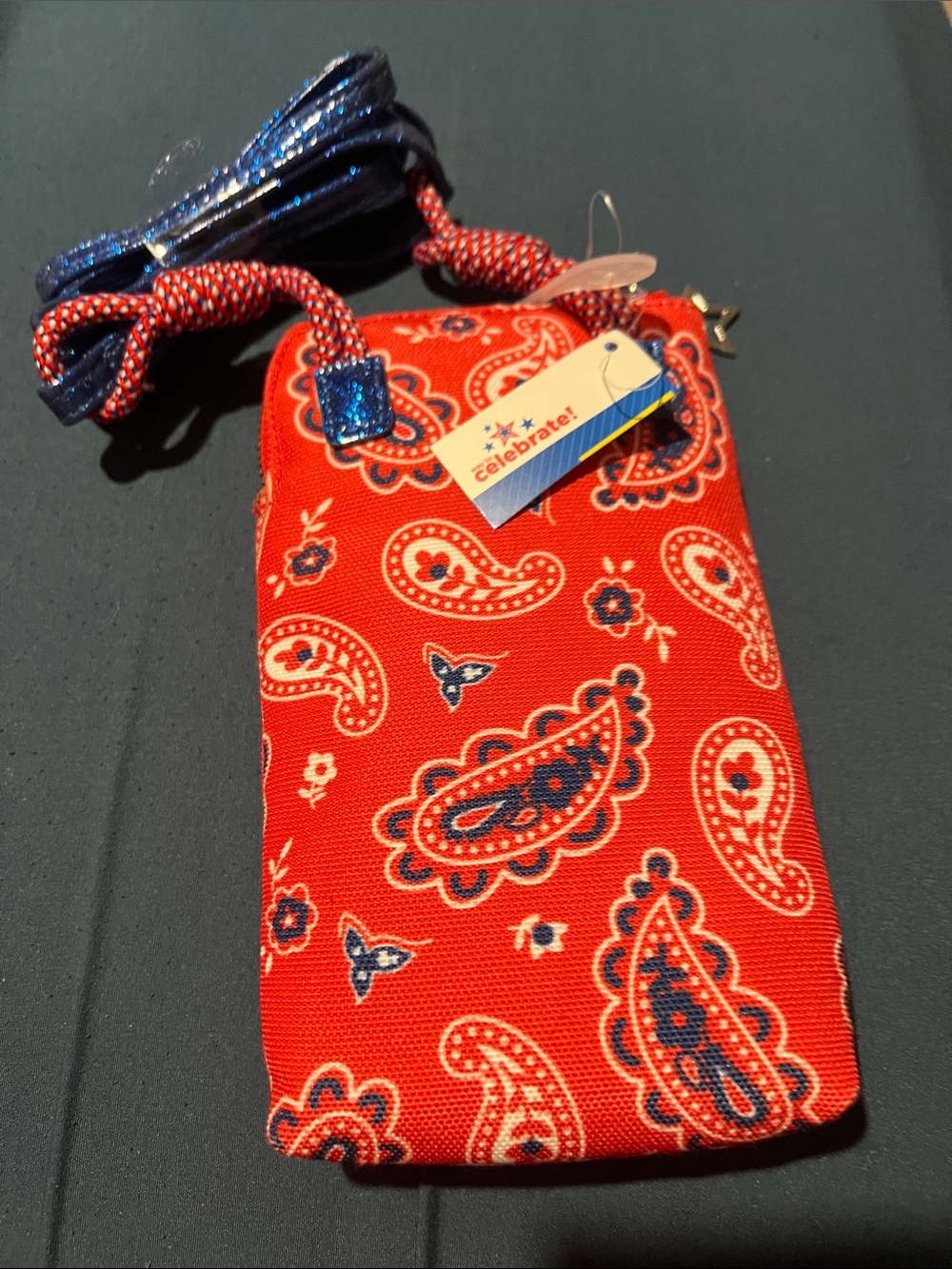 Red Paisley Crossbody Phone Pouch